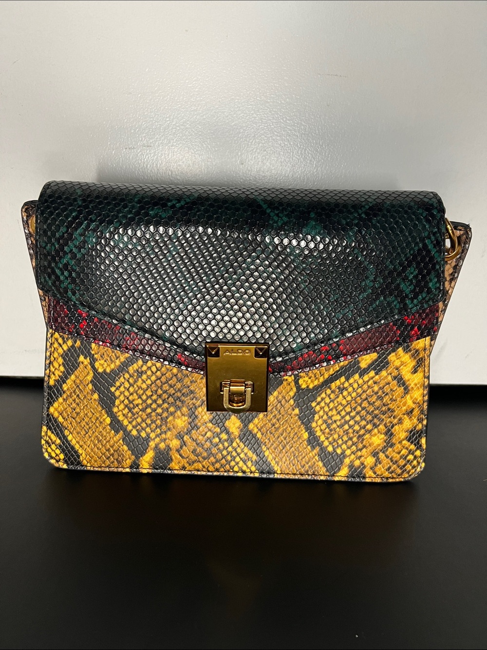 Aldo Snake-Embossed Colorblock Crossbody in Yellow, Green & Red